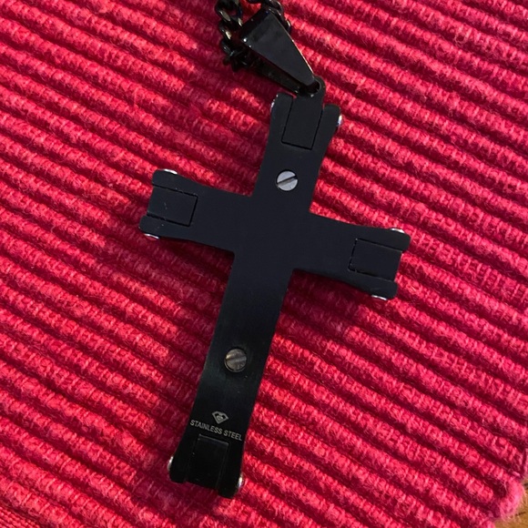 Black and Blue Cross Pendant Necklace - Picture 3 of 6